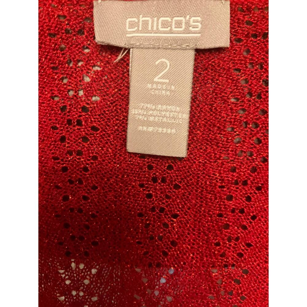 Chico's Women's Red Sparkly Open Front Lightweight Long Slv Cardigan SZ 2 US12/L - Picture 8 of 9